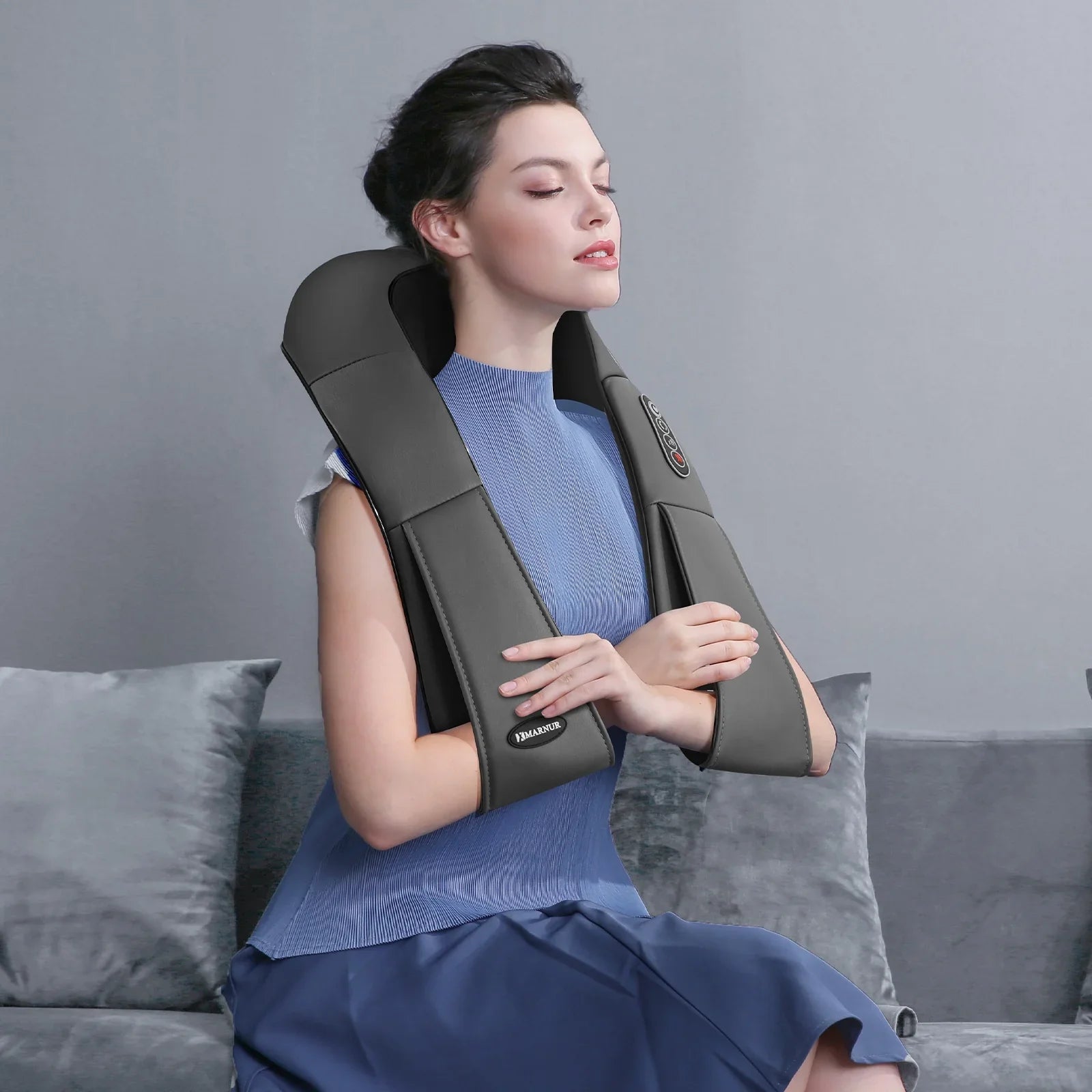Neck and Shoulder Massager, Deep Kneading Massager with Heat for Full-body, Gray