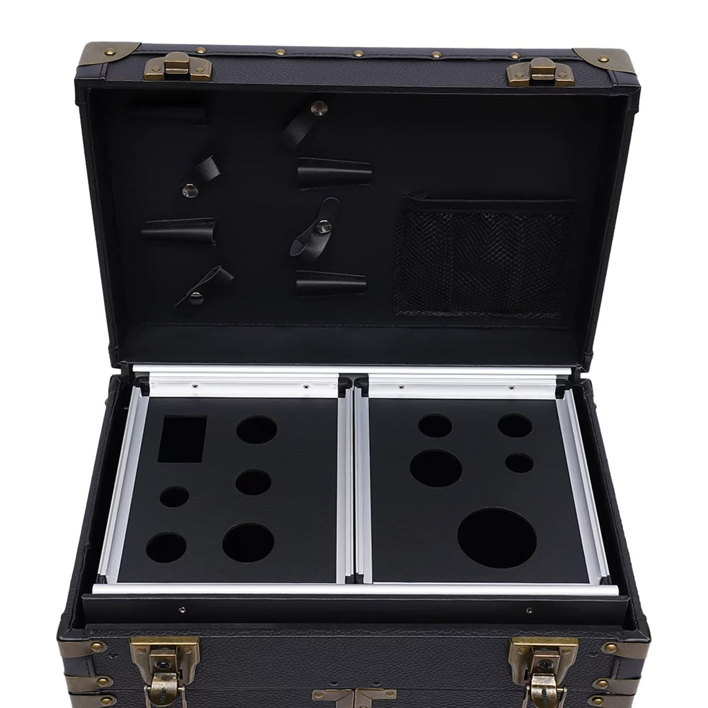Aiqidi Rolling Lockable Makeup Train Case Hairdressing Trolley Barber Stylist Beauty Salon Cosmetic Luggage Travel Organizer Tool Box with Hair Dryer Holder
