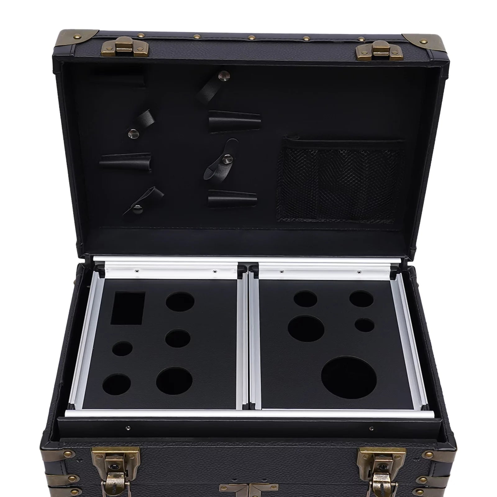 Aiqidi Rolling Lockable Makeup Train Case Hairdressing Trolley Barber Stylist Beauty Salon Cosmetic Luggage Travel Organizer Tool Box with Hair Dryer Holder