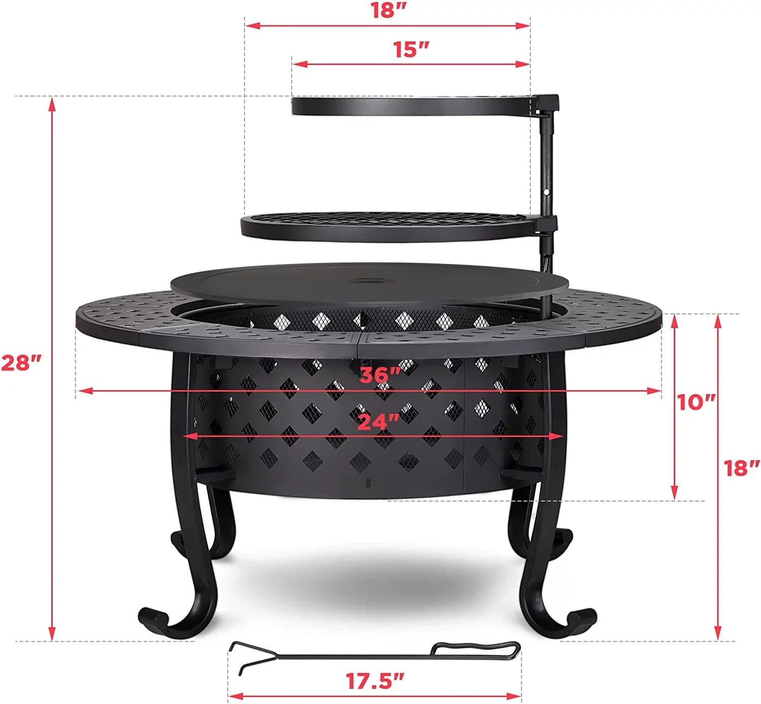 36 Inch Fire Pit with 2 Grill, Outdoor Wood Burning Firepit with Lid, Metal Round Table for Backyard Patio Garden Picnic Camping Bonfire