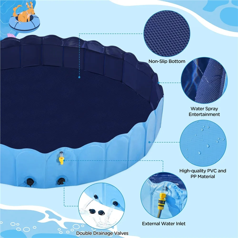 Alden Design Foldable Dog Swimming Pools with Sprinkler Indoor and Outdoor, Blue