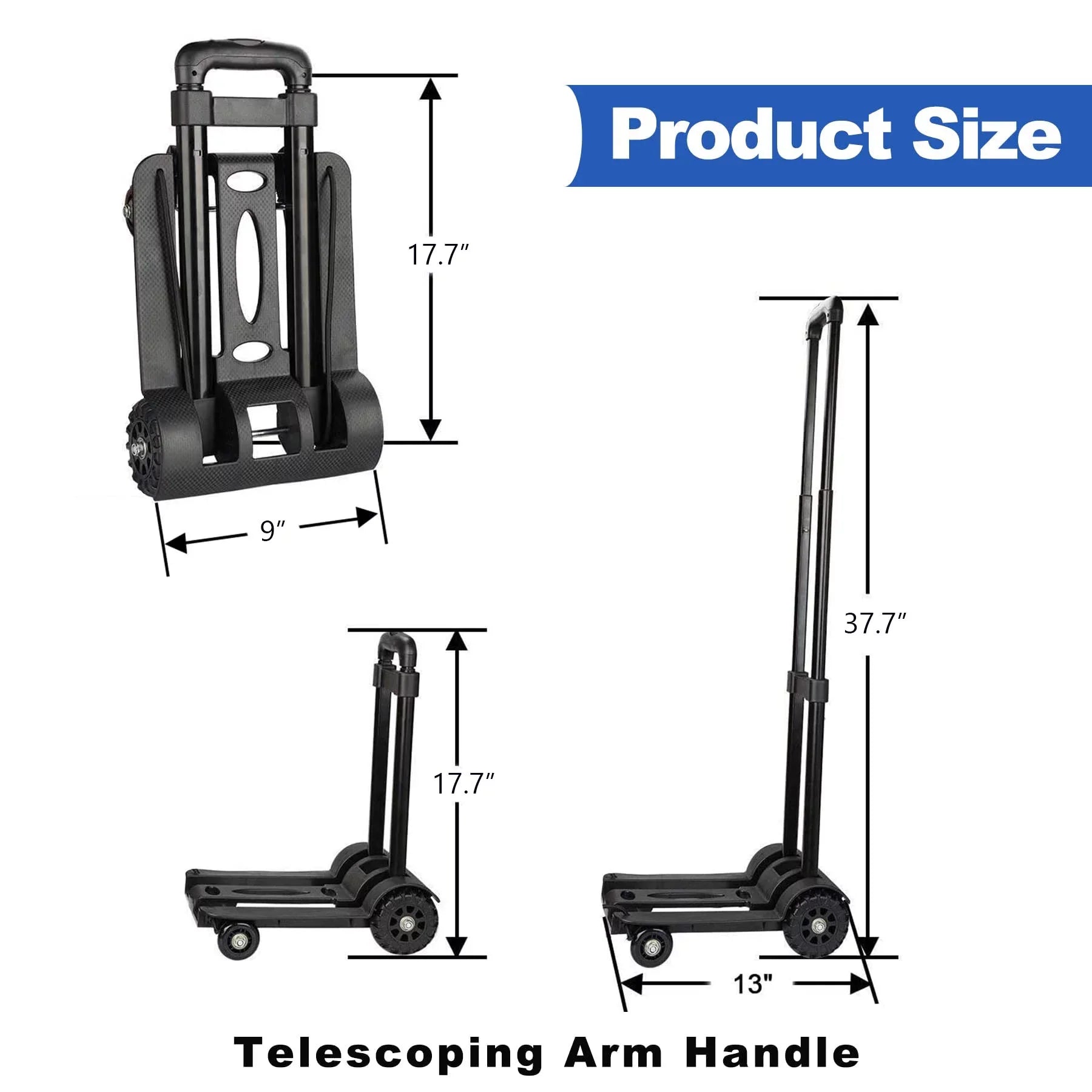 siisll Big Capacity Heavy Duty Folding Hand Truck Luggage Cart for Moving Lightweight Utility Cart for Luggage Folding Cart with Wheels Collapsible Platform Cart for Home, Office and Travel Use. Black
