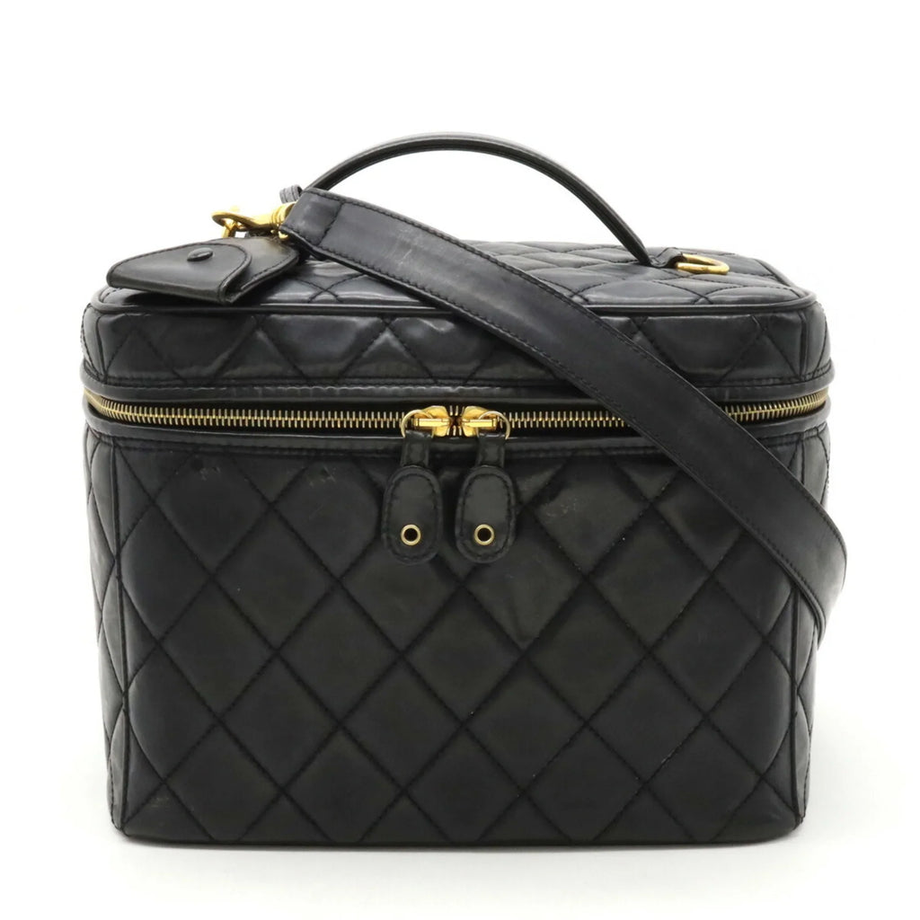 Pre-Owned  Chanel Matelasse Coco Mark Vanity Bag Handbag Shoulder Leather Black (Fair)