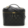 Pre-Owned  Chanel Matelasse Coco Mark Vanity Bag Handbag Shoulder Leather Black (Fair)