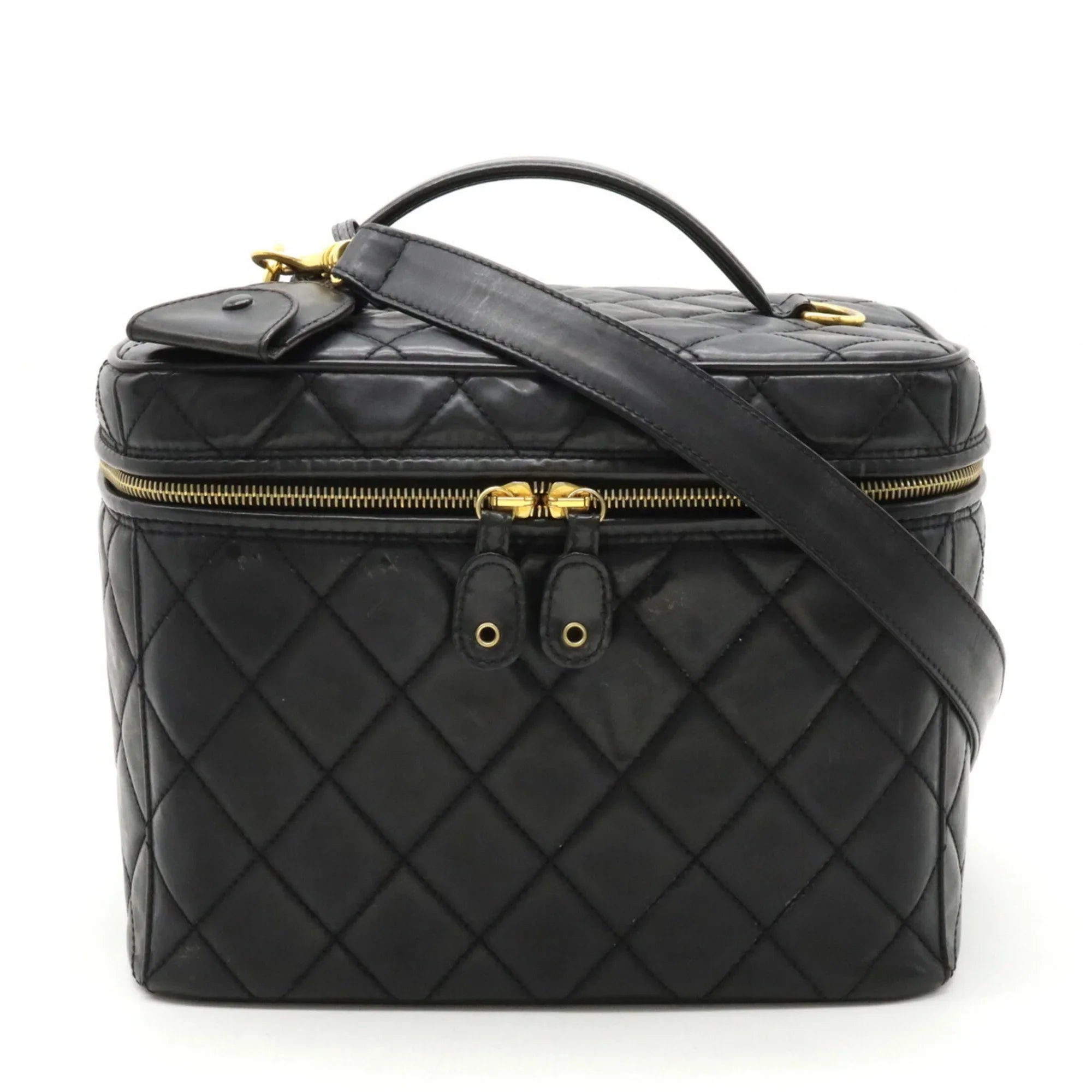 Pre-Owned  Chanel Matelasse Coco Mark Vanity Bag Handbag Shoulder Leather Black (Fair)