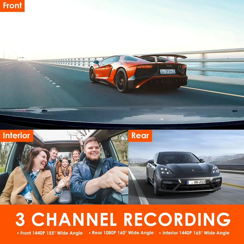Vantrue  3 Channel 4K Dash Cam, 4K+1080P Front and Rear, 1440P+1440P Front and Inside, 1440P+1440P+1080P Three Way Triple Car Camera,  Night Vision, 24 Hours Parking Mode, Support 512GB Max