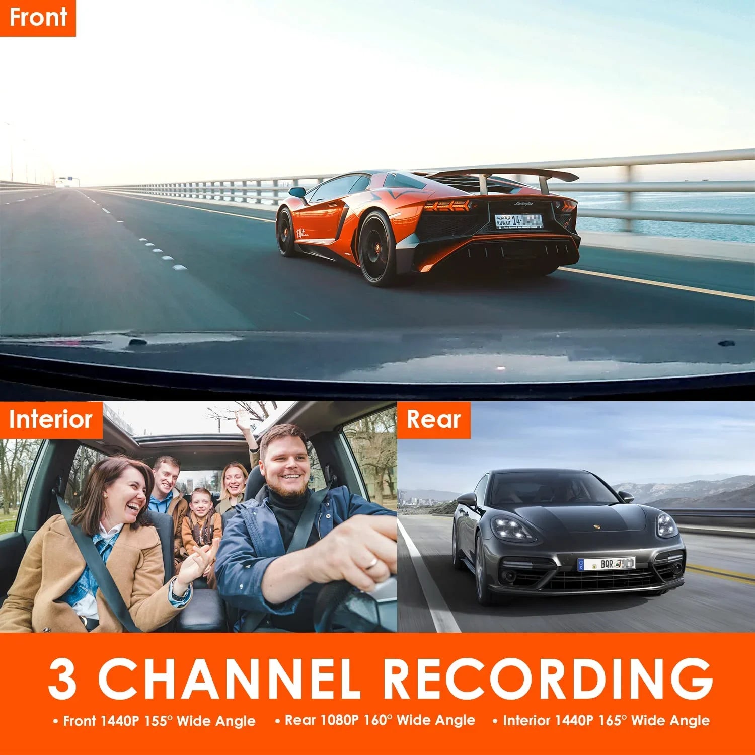 Vantrue  3 Channel 4K Dash Cam, 4K+1080P Front and Rear, 1440P+1440P Front and Inside, 1440P+1440P+1080P Three Way Triple Car Camera,  Night Vision, 24 Hours Parking Mode, Support 512GB Max