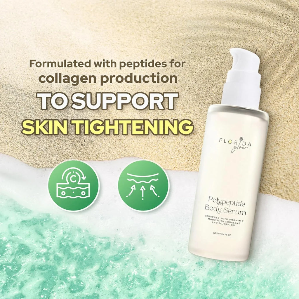 Florida Glow Polypeptide Collagen Boosting Serum | Body Oil Skincare For Glow Dry Skin | Moisturizer for Women & Men Enriched With Vitamin , Squalene, Jojoba Oil - Pacific Sage Scent - 3.6fl Oz