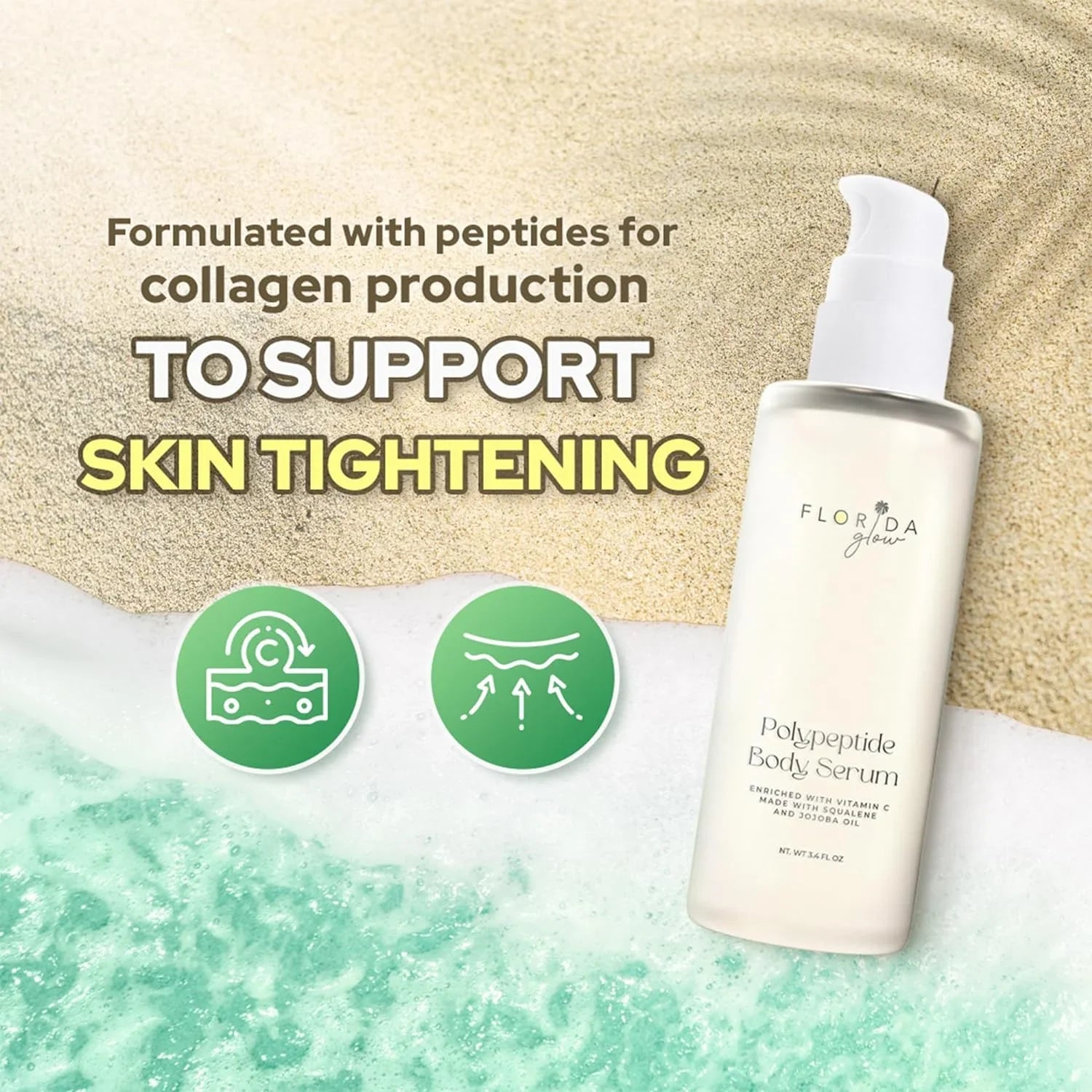 Florida Glow Polypeptide Collagen Boosting Serum | Body Oil Skincare For Glow Dry Skin | Moisturizer for Women & Men Enriched With Vitamin , Squalene, Jojoba Oil - Pacific Sage Scent - 3.6fl Oz