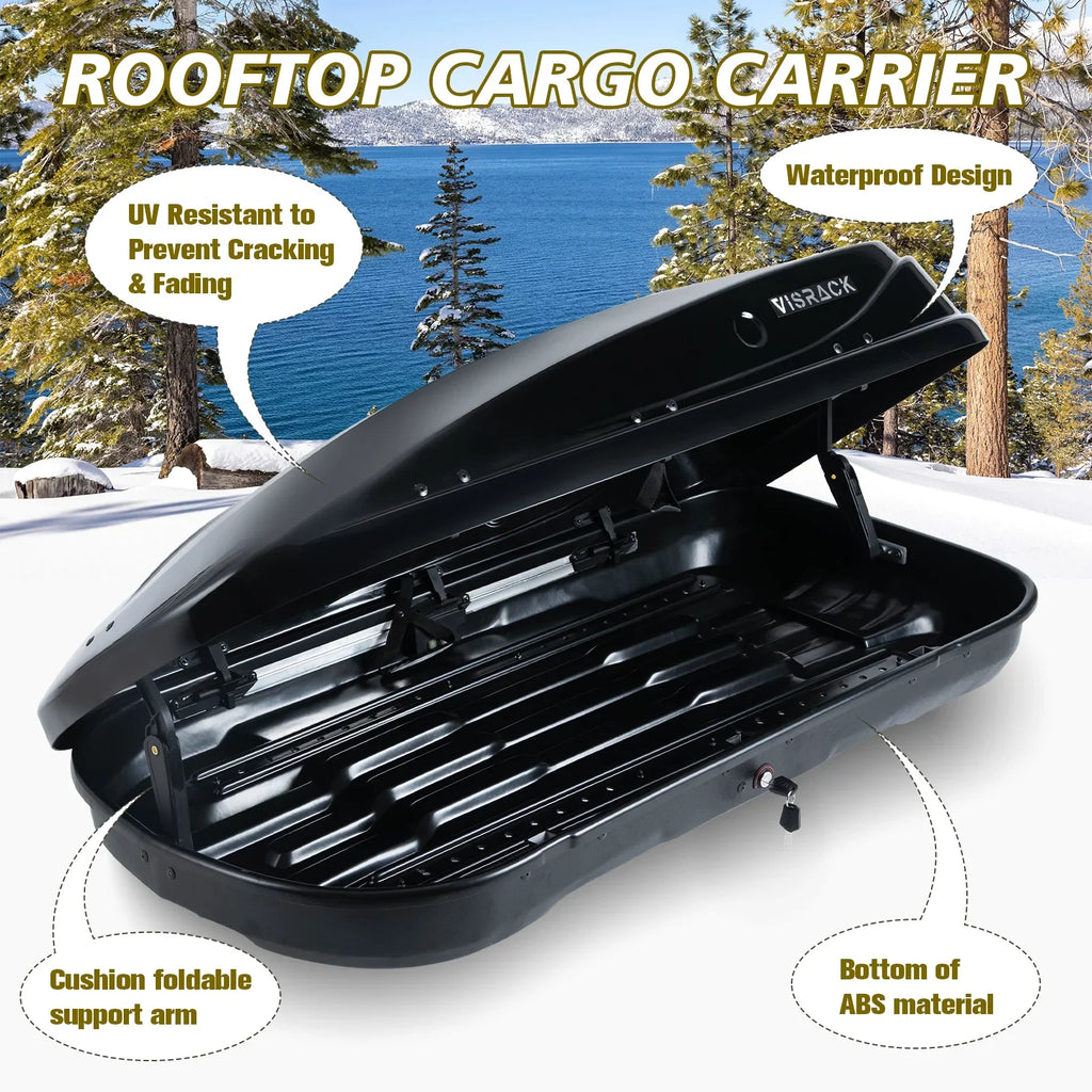 Large Rooftop Cargo Carrier Hard Shell Rooftop Cargo Box with Double 2 Locks, 14 ft³ Waterproof Cargo Box for  Rooftop 56.3"  x 30.3"  x 13.8" , Black