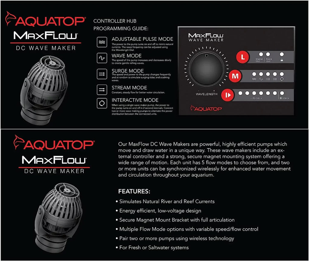Maxflow  Wavemaker Pump With Controller, 2,113  – Fits 55-125 Gallon Tanks, Safe For Salt & water Aquariums, Wirelessly Connect 2 Or More Units, Aquarium Pump, -2000