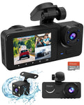 Dash Cam for Car, 1080P 3 Channel Front & Rear Inside Dash Camera, Super Night Vision, Parking Monitor, Loop Recording, with 32GB  Card
