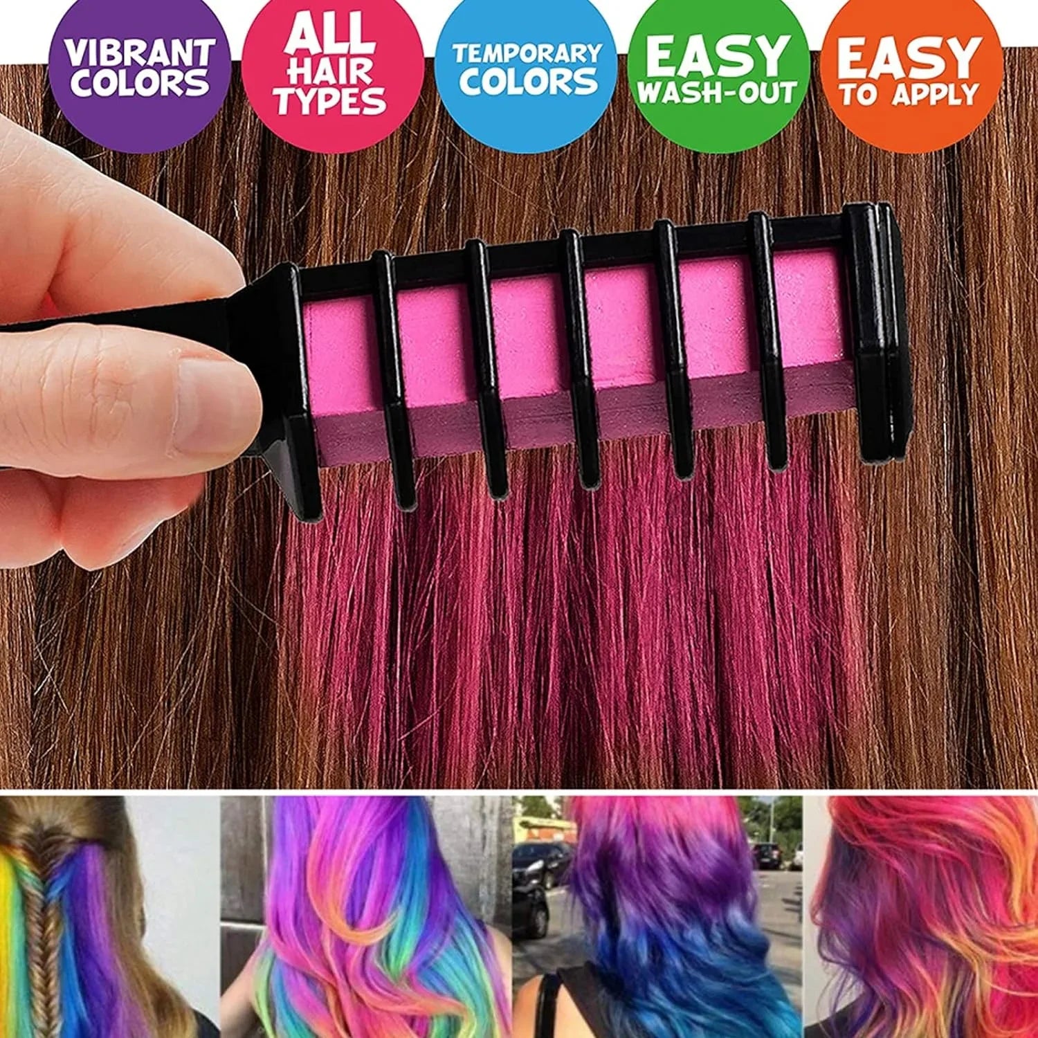 Hair Chalk Dye Combs, 10 Bright Temporary Hair Chalk Pens Easy Washable Hair Dye Pens Colourful, for Halloween Makeup Birthday for Girls Kids