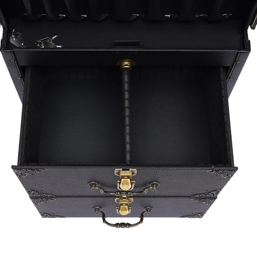 Aiqidi Rolling Lockable Makeup Train Case Hairdressing Trolley Barber Stylist Beauty Salon Cosmetic Luggage Travel Organizer Tool Box with Hair Dryer Holder
