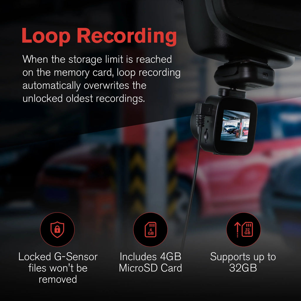 1080p Roadcam with App, 140 Degree Wide Angle Lense, 2.4"  Screen, -Sensor Technology with Park and Record Mode, Loop Recording