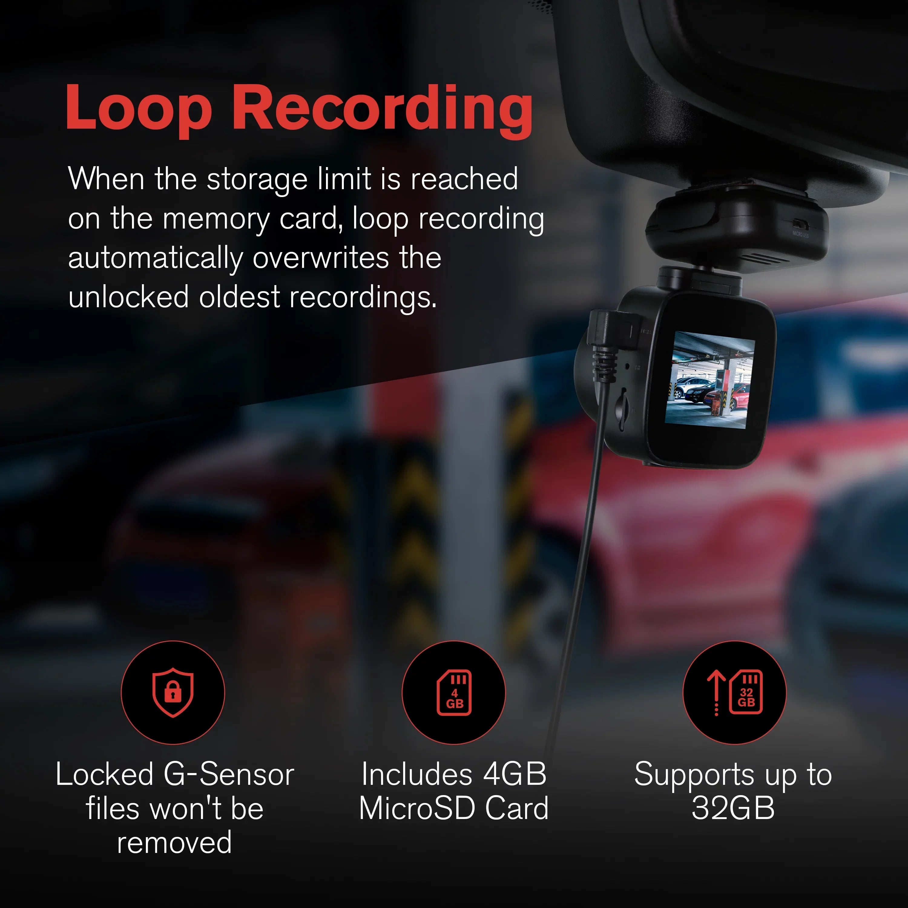 1080p Roadcam with App, 140 Degree Wide Angle Lense, 2.4"  Screen, -Sensor Technology with Park and Record Mode, Loop Recording