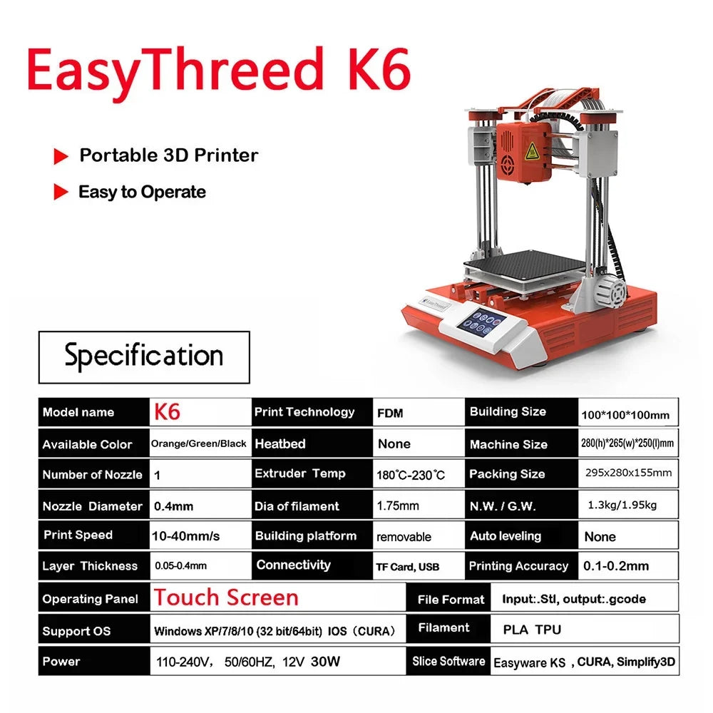 EasyThreed 3D printer,Print Size Removable 3d Printer Size Removable With 2.4'' With Tf Removable With 2.4'' Printer 100x100x100mm/4x4x4inches Print With 2.4'' With Printer Hine 100x100x100mm Mizuh