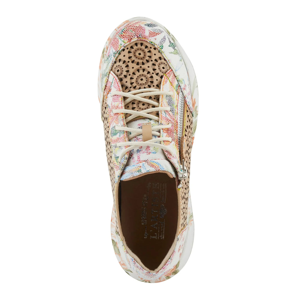 'Artiste Women's Jazzie Lace-Up Fashion Sneaker with Flowers Beige Multi  38/7.5-8