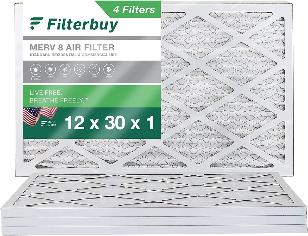 Filterbuy 12x30x1  8 Pleated   Furnace Air Filters (4-Pack)