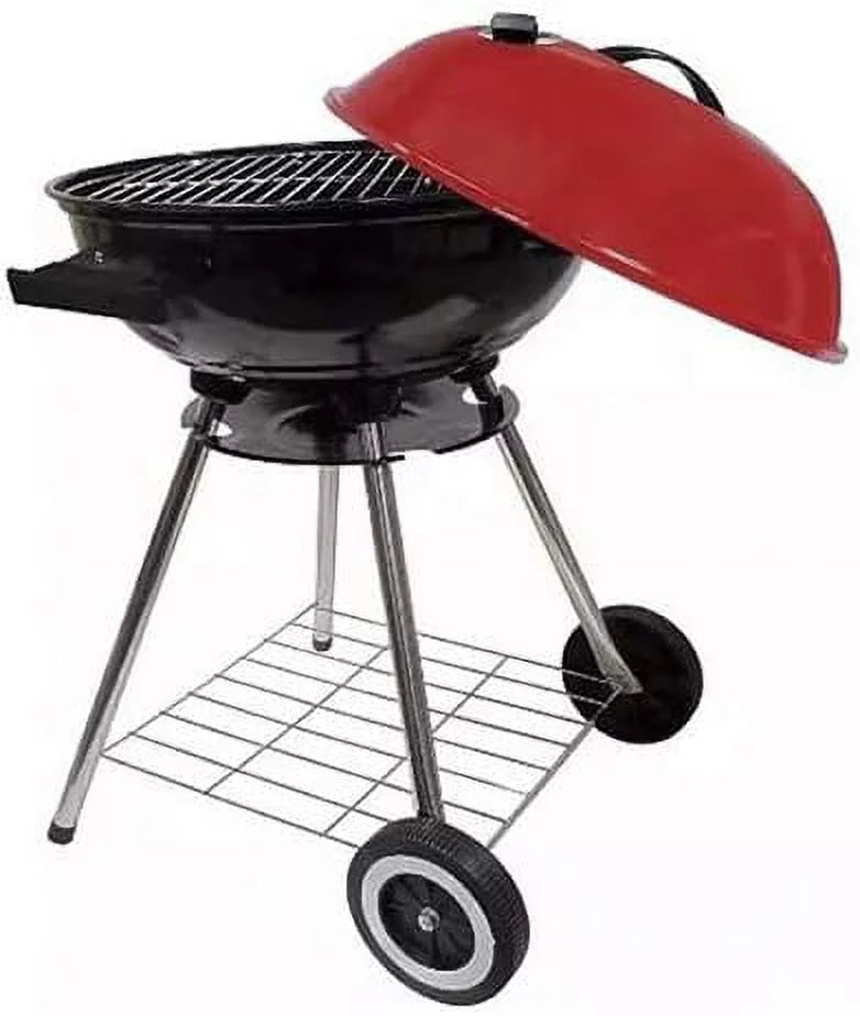 alp Classic Large 18x31 Charcoal Barbecue Grill Portable  Heavy Steel /Wheels Legs Ash Catcher Red/Black Color