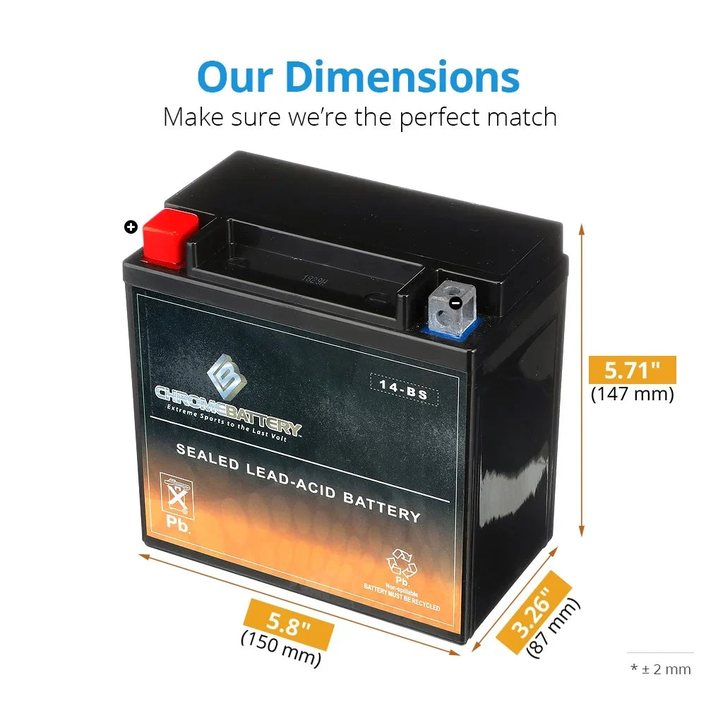 Chrome Battery Ytx14-Bs Motorcycle Battery for Suzuki 1000Cc Dl1000 -Strom, Adventure, 2009