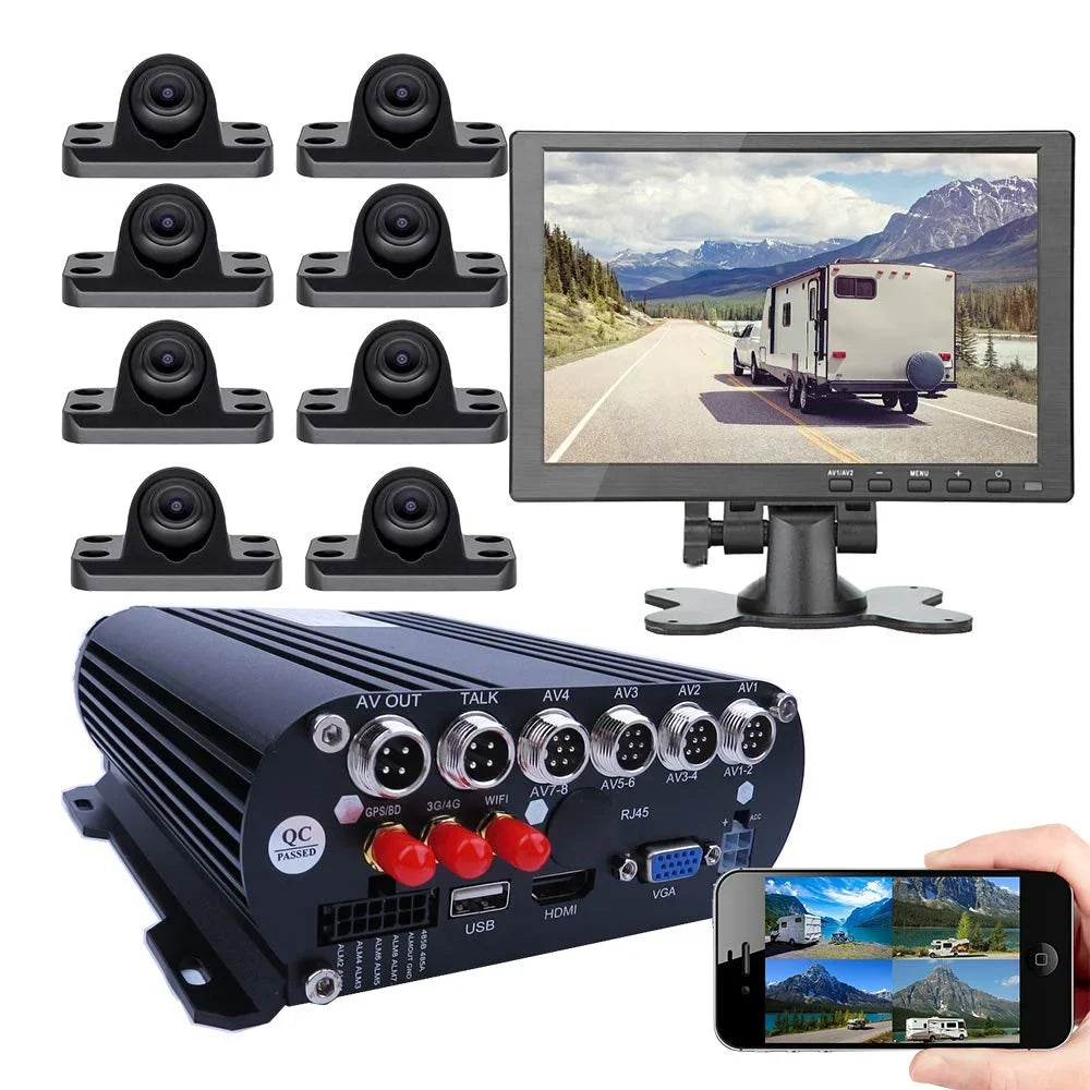 8- Mobile  Backup Camera System 10"  Screen Remote Monitor on  Phone  WiFi 4G 1080P  Vehicle Car   Video Recorder with Mini Large View Angle Car Cameras for Truck//Bus