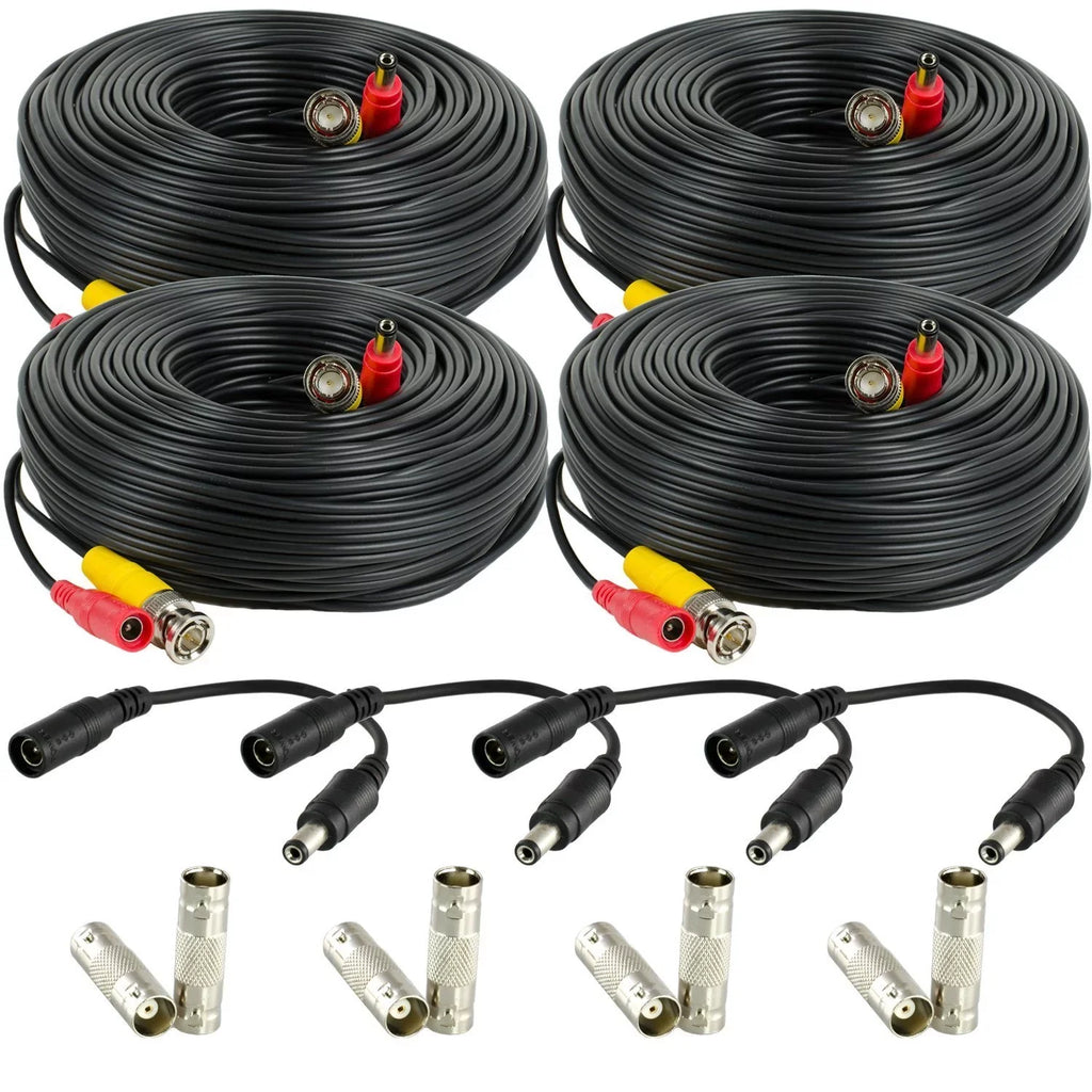 Amcrest 4-Pack 100 Feet Pre-Made All-in-One Siamese  Video and Power  Security Camera Cable with Two Female Connectors for 960H & - Camera and  (-4pack)