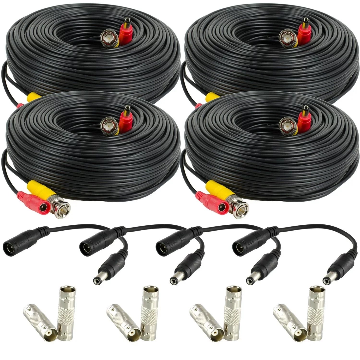 Amcrest 4-Pack 100 Feet Pre-Made All-in-One Siamese  Video and Power  Security Camera Cable with Two Female Connectors for 960H & - Camera and  (-4pack)