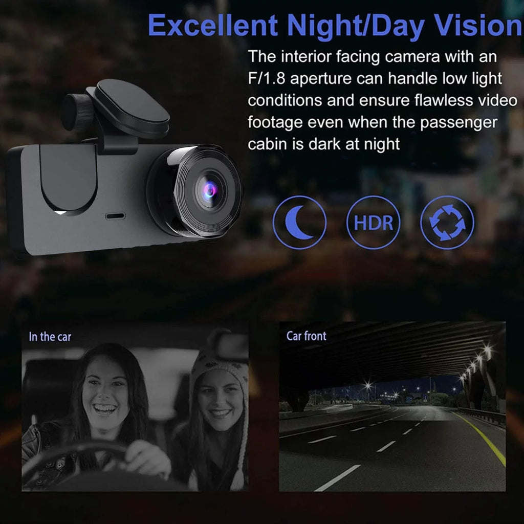 Dash Cam for Car, 1080P 3 Channel Front & Rear Inside Dash Camera, Super Night Vision, Parking Monitor, Loop Recording, with 32GB  Card