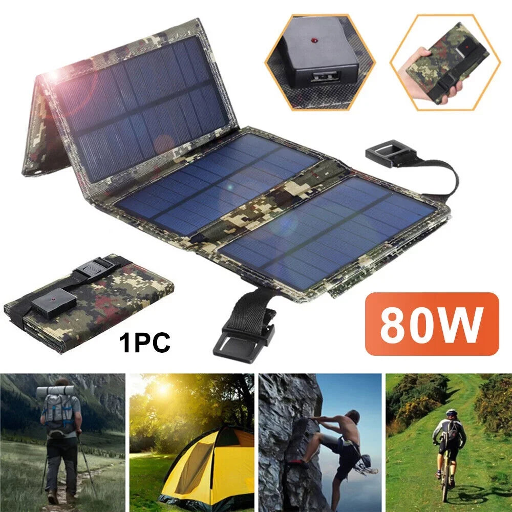 Foldable Outdoor 80W  Solar Panel Portable Phone Charger Camping Hiking Rechargeable Battery High Quality