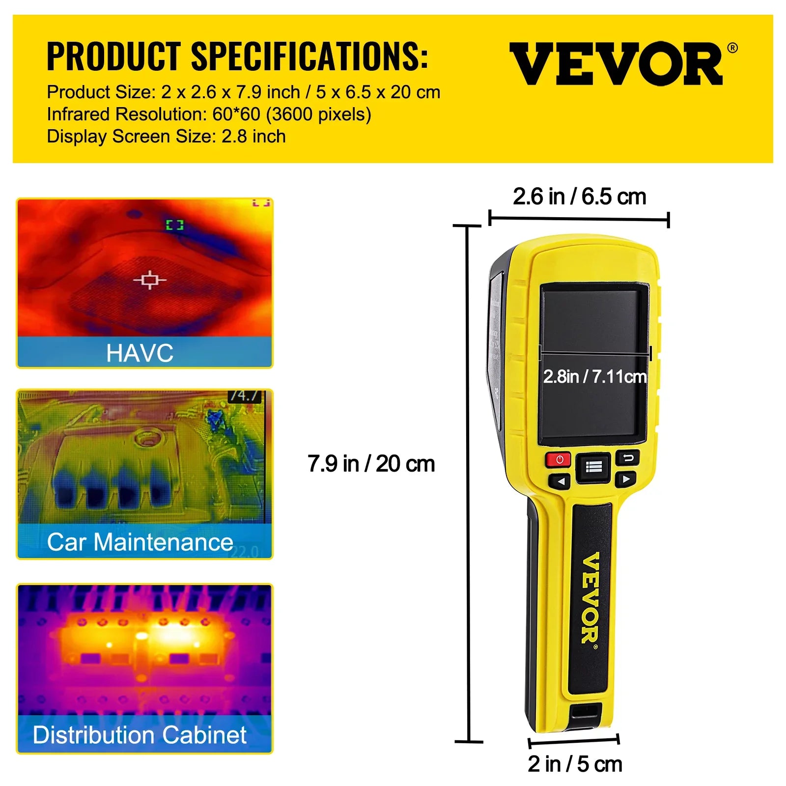 Thermal Imaging Camera, 60x60 (3600 Pixels)  Resolution Infrared Camera with 2.8" Color Display Screen, Built-in  Card and Li-ion Battery, for , Electrical System Automatic Detect