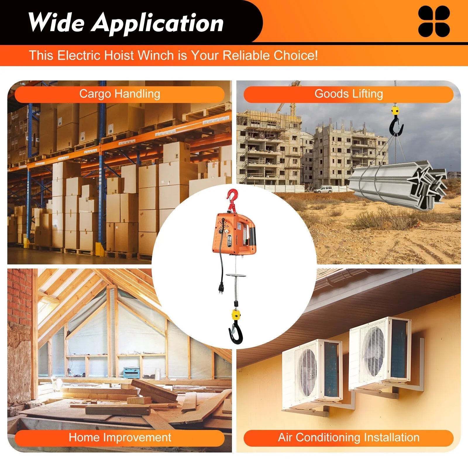 Portable 3-in-1 Electric Winches 300kg/660 lbs Hoist Winch Crane Lift / Remote