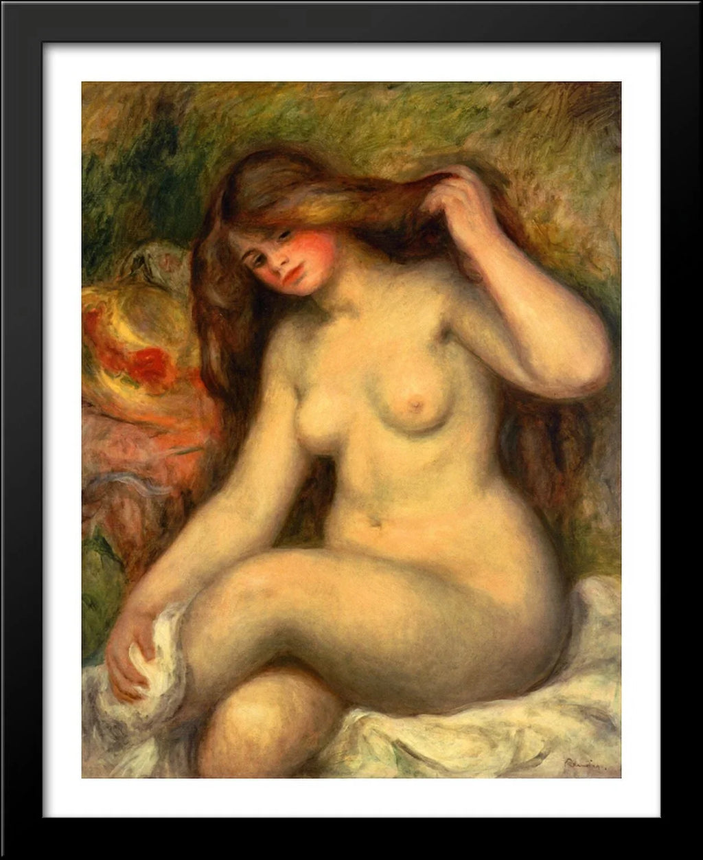 Large Bather with Crossed Legs 28x34 Large Black Wood Framed Print Art by Pierre Auguste Renoir