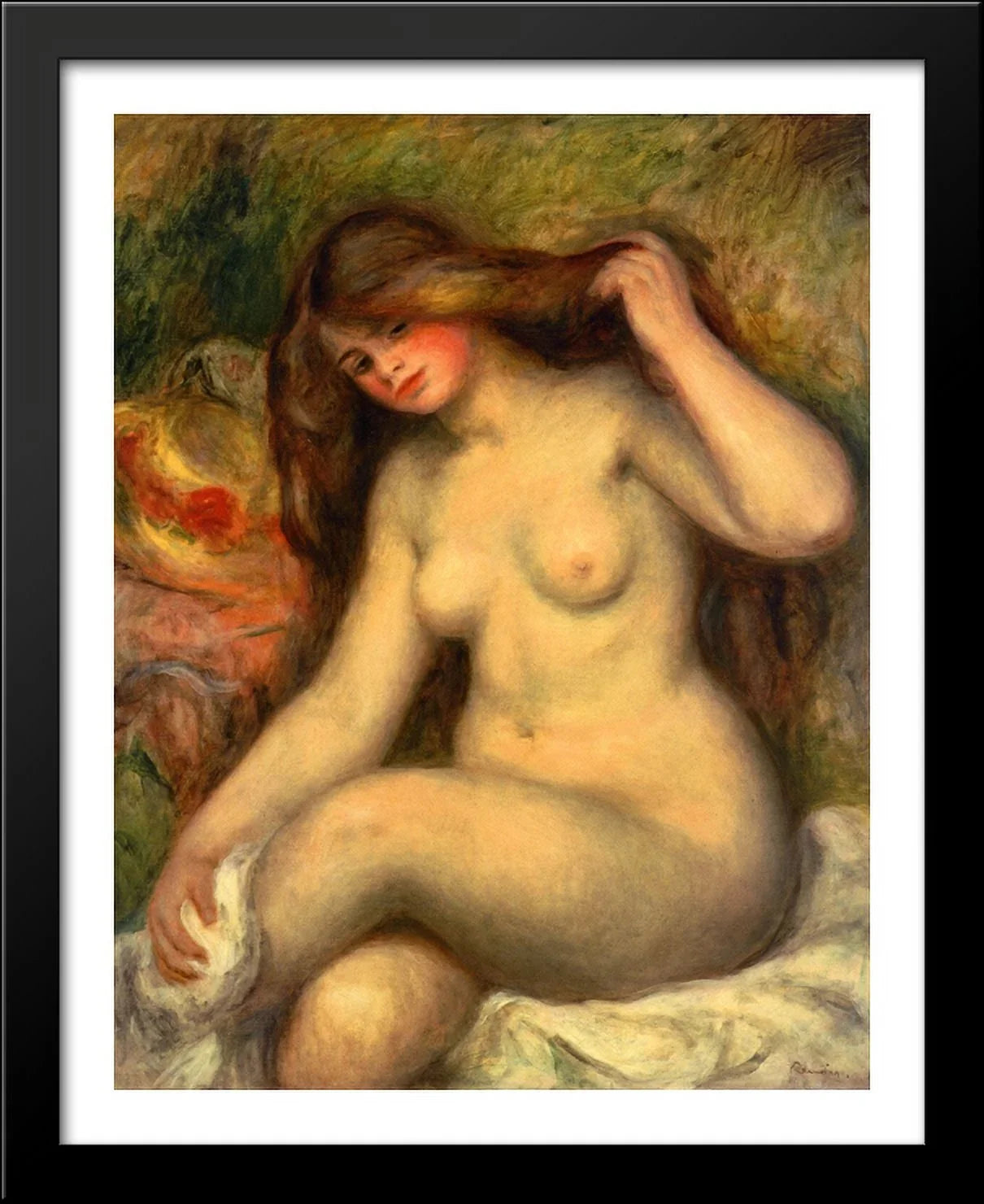 Large Bather with Crossed Legs 28x34 Large Black Wood Framed Print Art by Pierre Auguste Renoir