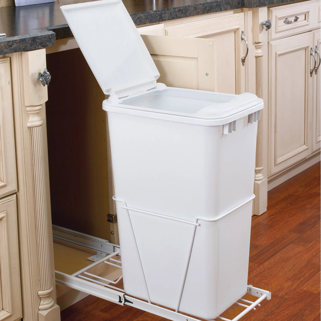 Rev--Shelf Pull Out 50 Qt Sliding Trash Can for Kitchen, White, -12PB-50
