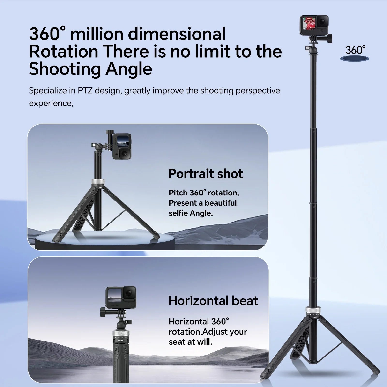 360° Rotation 1.5M Selfie Stick Foldable Tripod For GoPro Hero 12 11 10 9 8 7 6 5 Insta360  Osmo Action Selfie Stick