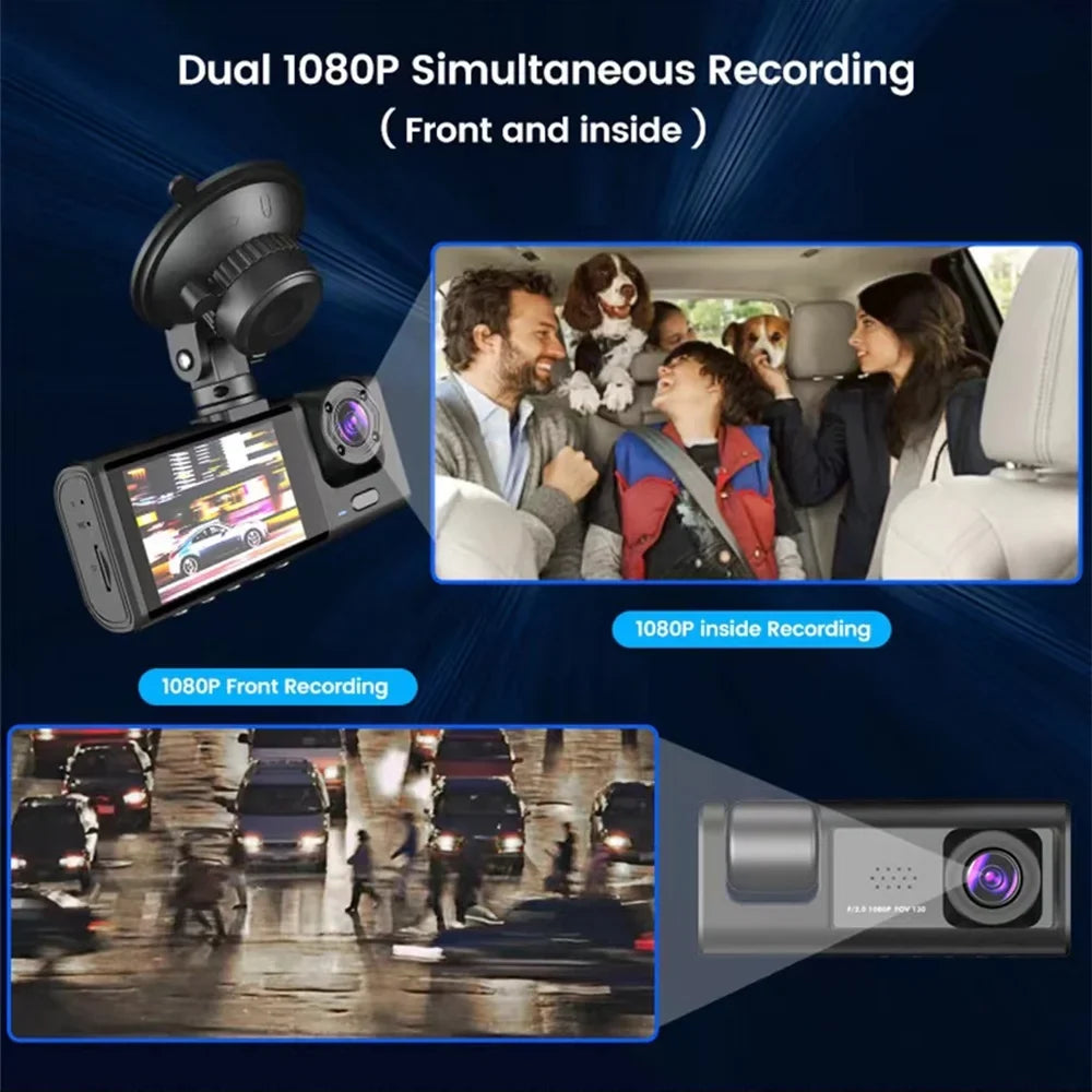 Virwir WiFi Dash Cam 1920x1080P  Front Inside and Rear Dash Cam Three Cam Car  Night Vision Loop Recording