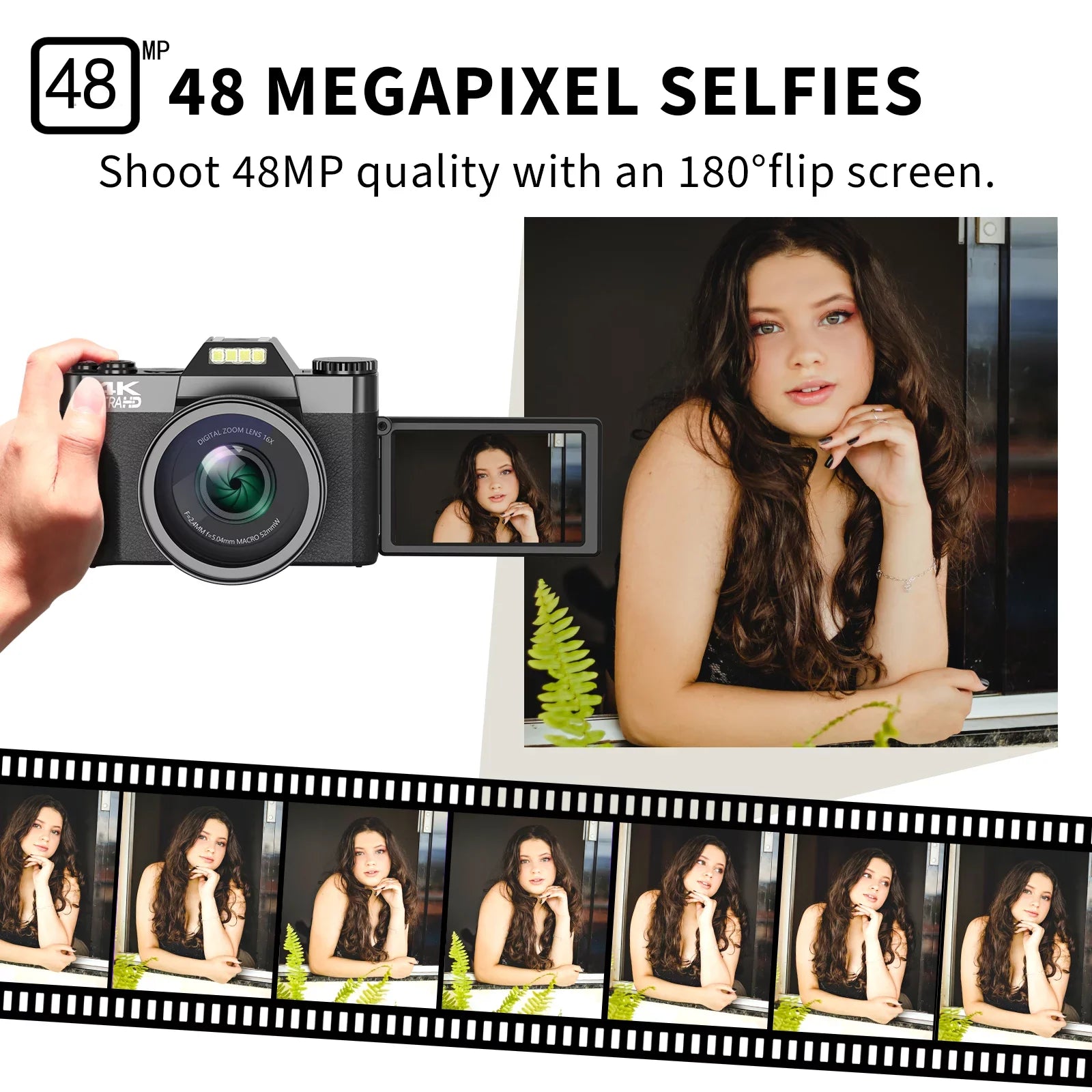 Saneen Digital Camera for Photography and Video 4K 48MP Vlogging Camera for YouTube (Black) - Perfect for Beginners