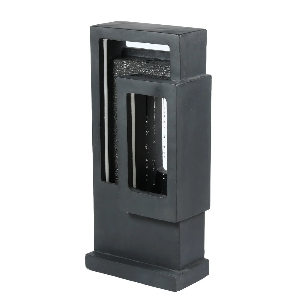 HomeStock Victorian Vintage Gray Resin Column Raining Outdoor Fountain With Led Light