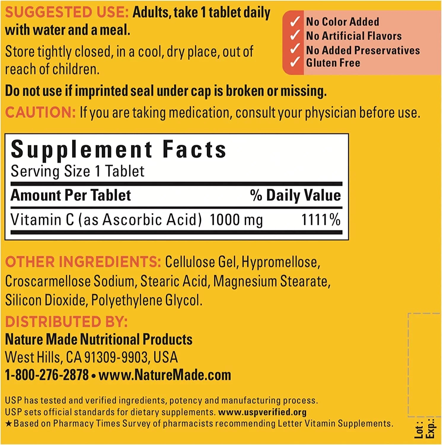 Nature Made Vitamin  1000 mg, Dietary Supplement for Immune Support, 300 Tablets, 300 Day Supply