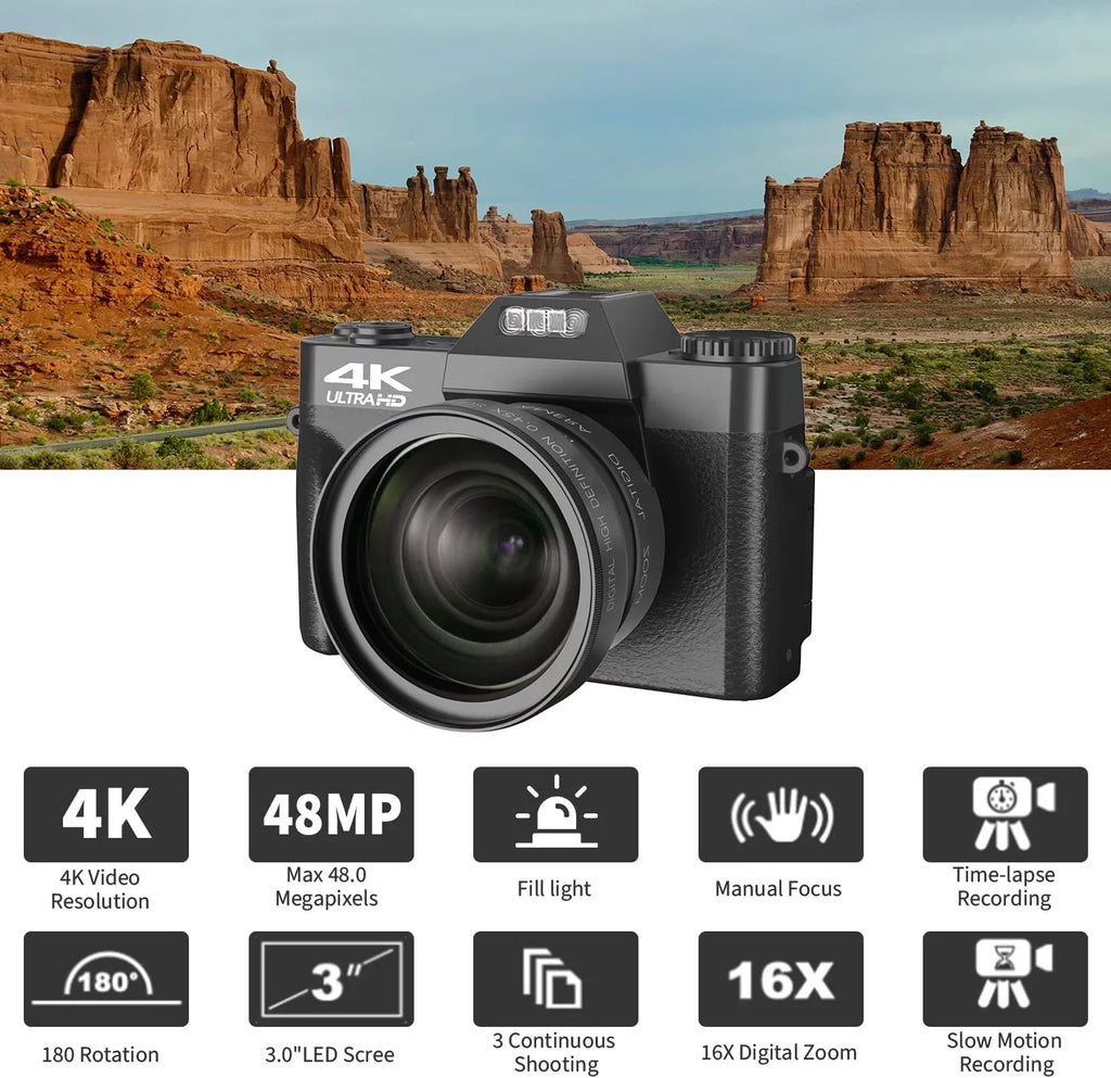 Saneen Digital Camera for Photography and Video 4K 48MP Vlogging Camera for YouTube (Black) - Perfect for Beginners