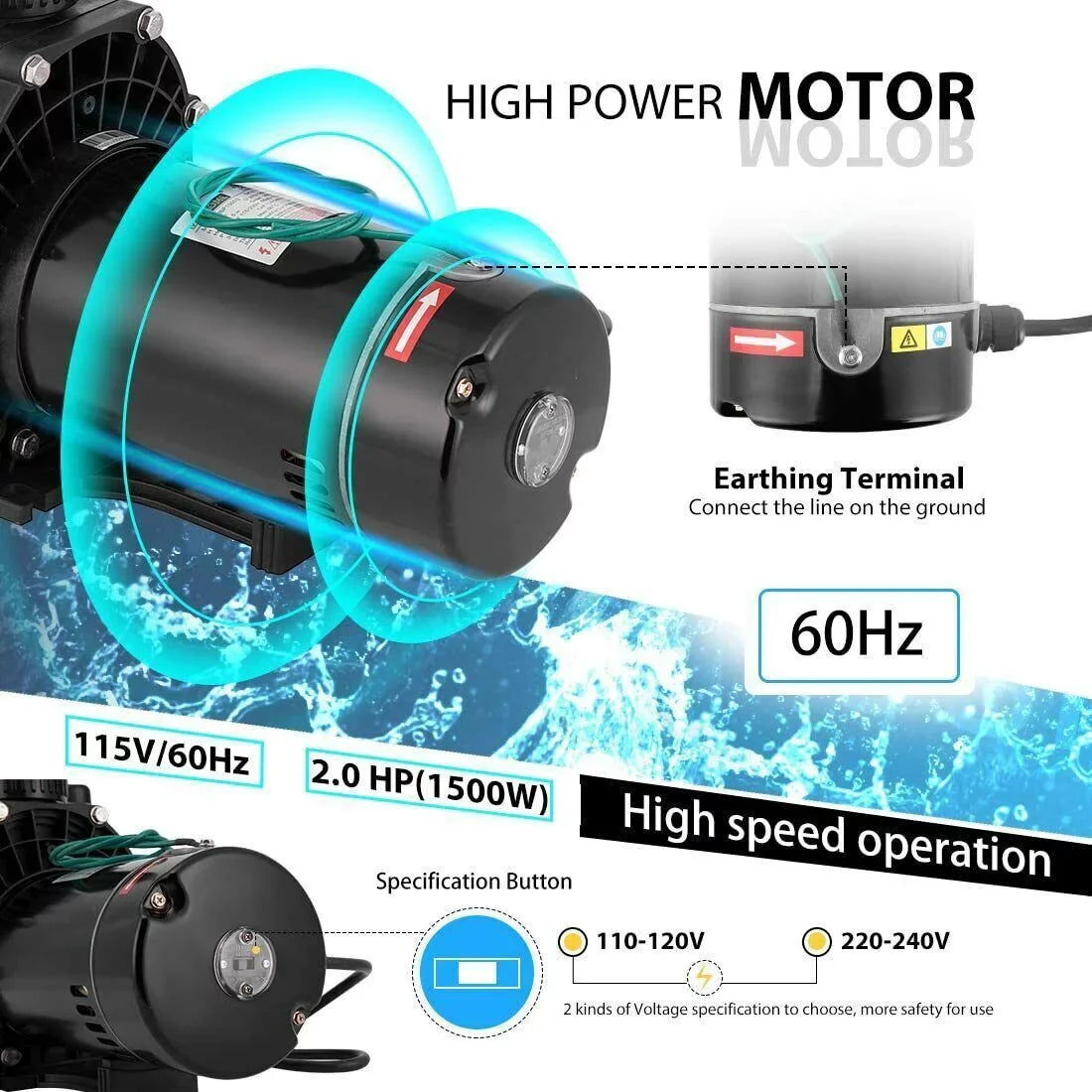 Denest Hbp1500ⅱ 2.0hp 1500w Inground/ Above Ground Swimming Pool Pump with Strainer Basket and Connectors