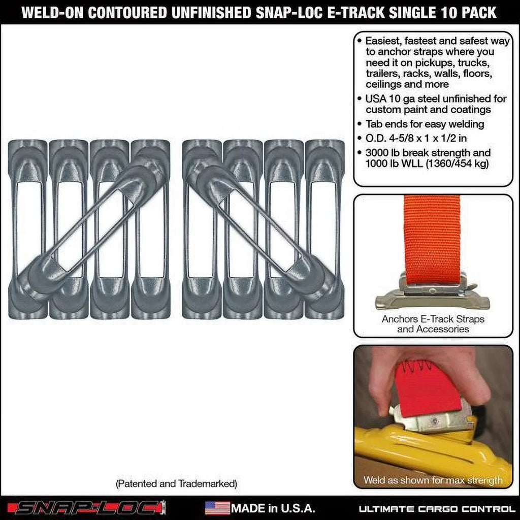 Weld-On Contoured Unfinished - -Track Single Strap Anchor 10-Pack (zinc rust protection), Logistic Tie-Down for Pickups, Trucks, Trailers