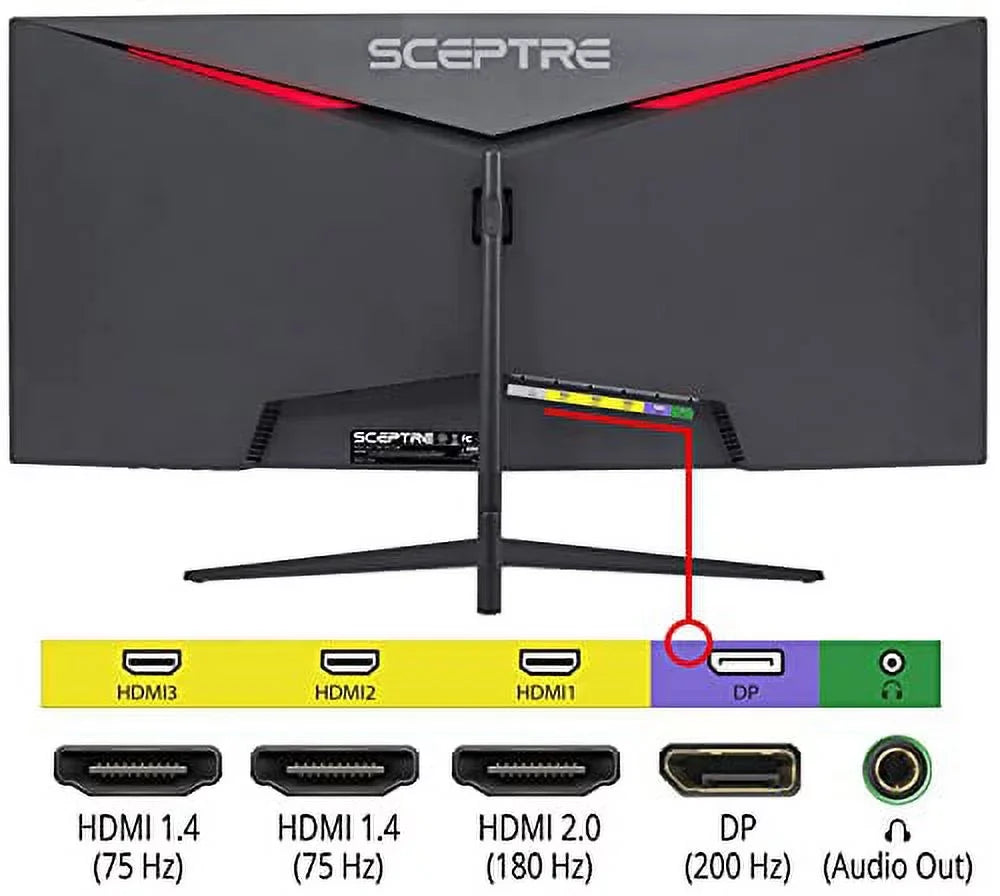 Sceptre 30-inch Curved Gaming Monitor 21:9 2560x1080 Ultra Wide Ultra Slim  DisplayPort up to 200Hz Build-in Speakers, Metal Black (-200UN1)