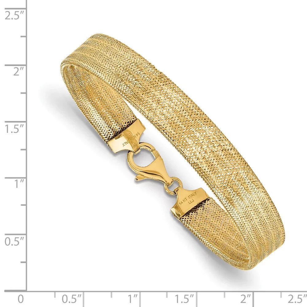 Leslie's Real 14kt Yellow Gold Polished Mesh Bracelet; 7.25 inch; Lobster (Fancy) Clasp; for Adults and Teens; for Women and Men