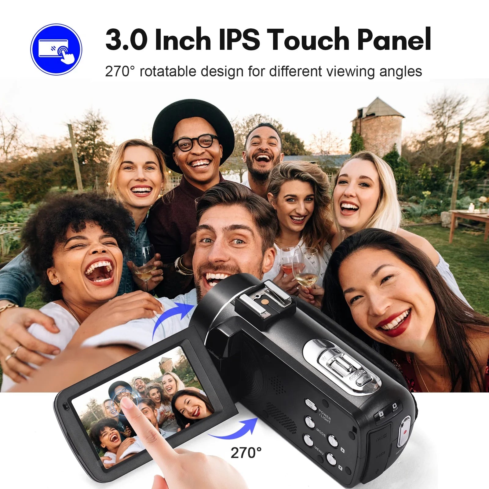 Andoer 2.7K Digital Video Camcorder  Recorder 48MP 16X Digital Zoom 3.0 Inch  Touch Panel Supports Face Detection Beauty Face Smile Capture -shake with 2pcs Batteries + Remote Control