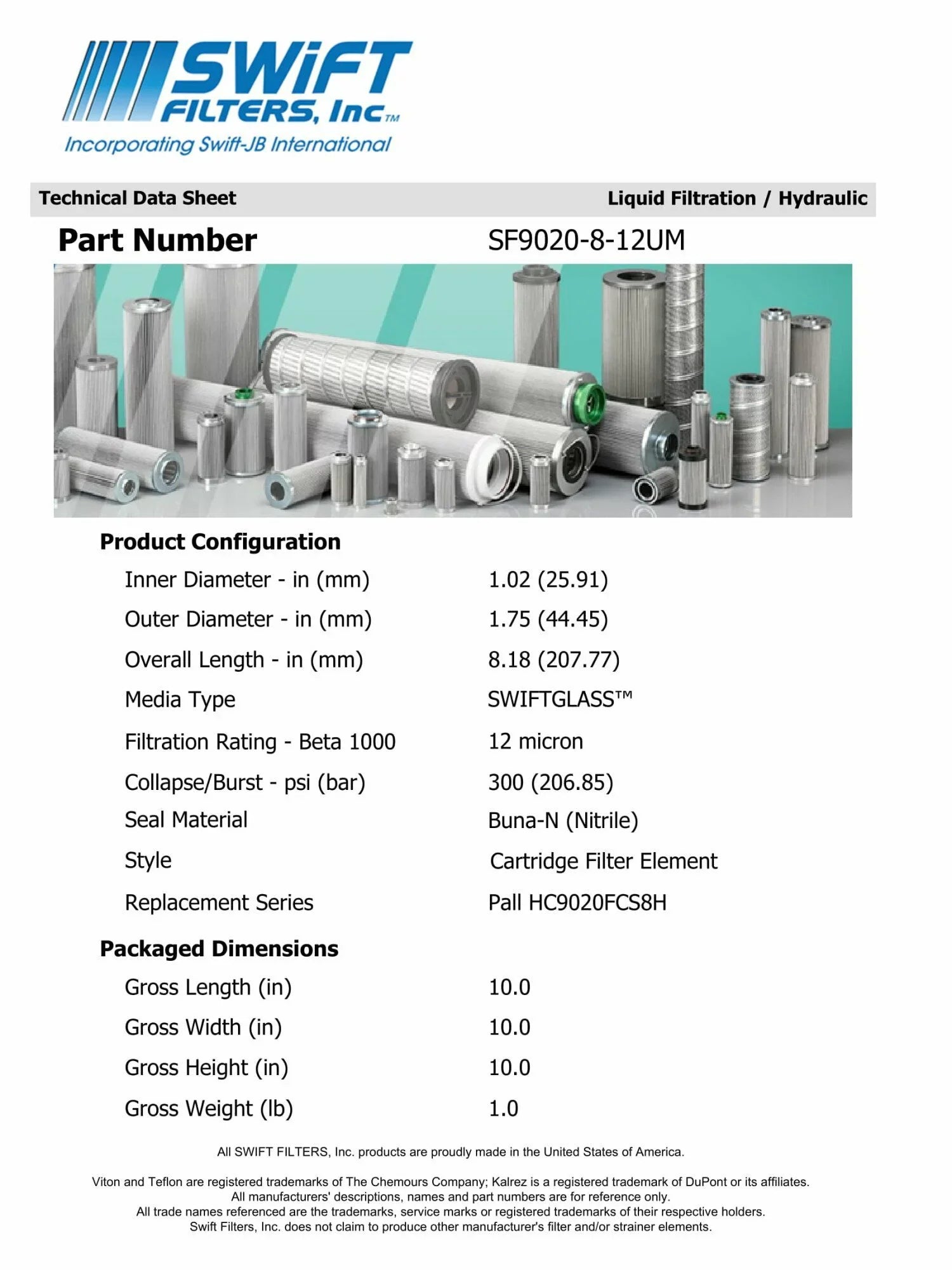 Direct Interchange for   --3-8C rtridge Filter Element Microglass Construction 12 Micron