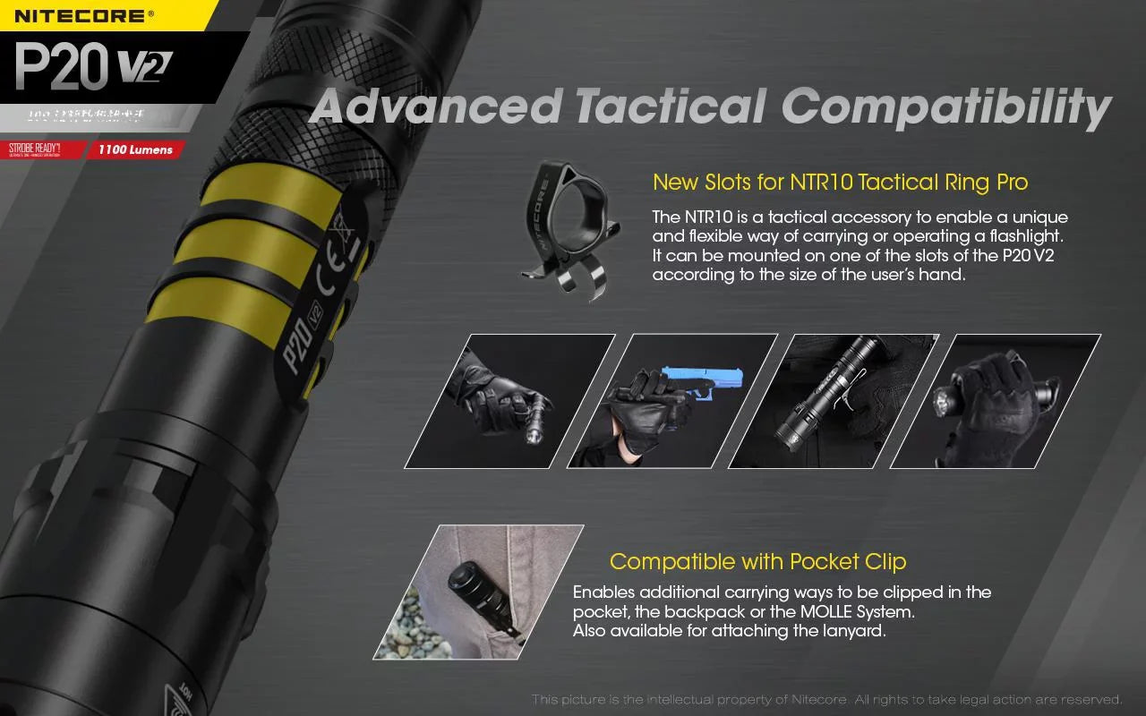Combo: Nitecore   Tactical  Flashlight -  -  - 1100 Lumens w/ Battery +Free Eco-Sensa  Cord