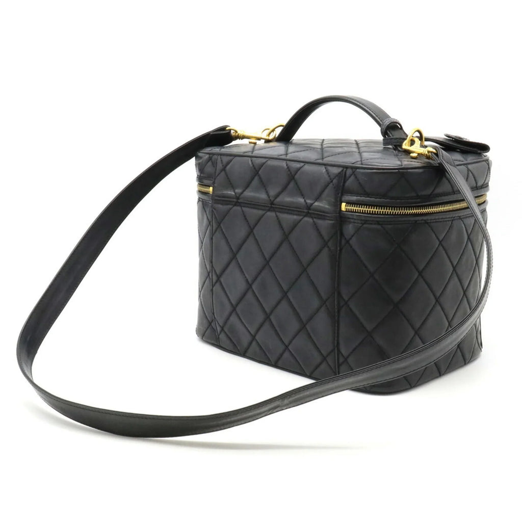 Pre-Owned  Chanel Matelasse Coco Mark Vanity Bag Handbag Shoulder Leather Black (Fair)