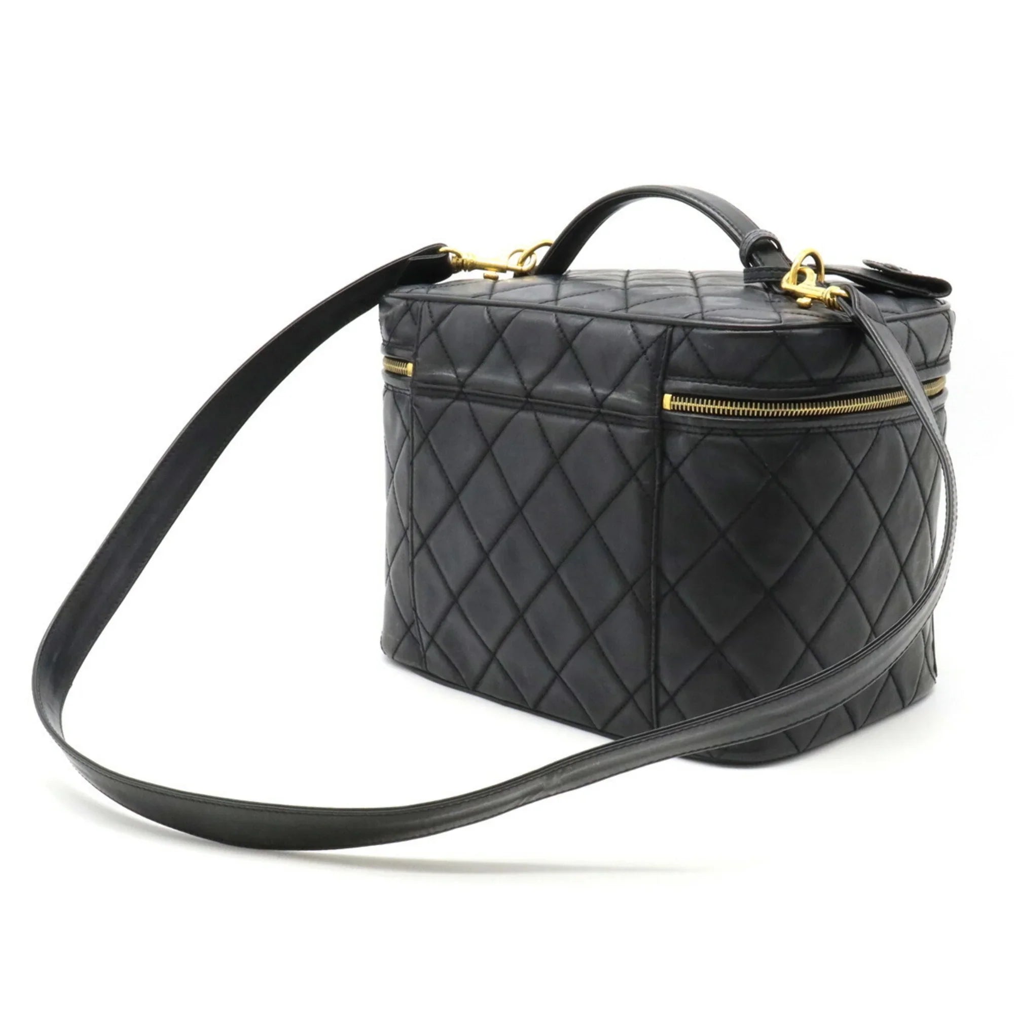 Pre-Owned  Chanel Matelasse Coco Mark Vanity Bag Handbag Shoulder Leather Black (Fair)
